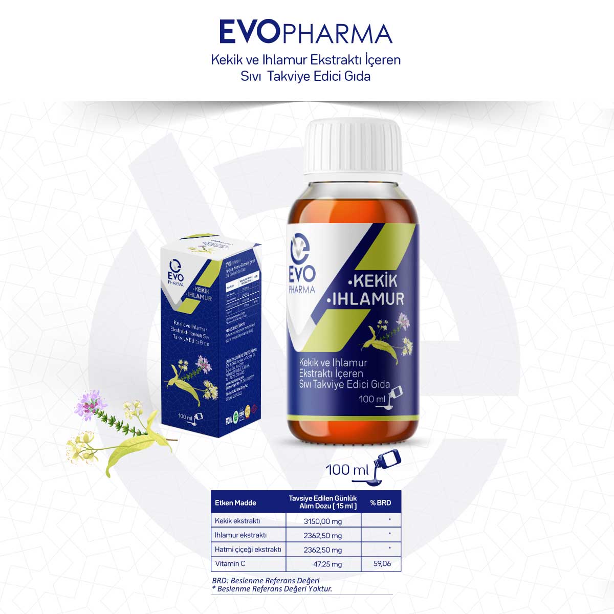 EVOPHARMA Kekik ve Ihlamur Ekstraktı İçeren Sıvı Takviye Edici Gıda/100 ml 299
