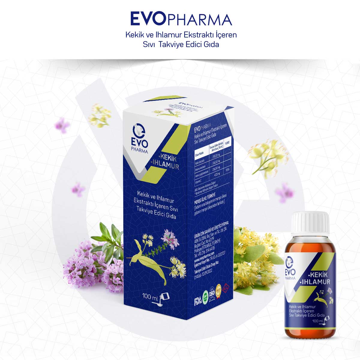 EVOPHARMA Kekik ve Ihlamur Ekstraktı İçeren Sıvı Takviye Edici Gıda/100 ml 298